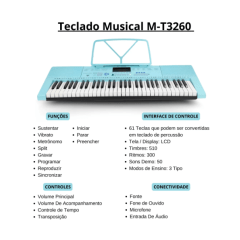 Teclado Musical Mxt 61 Teclas C/300 Timbres Azul 